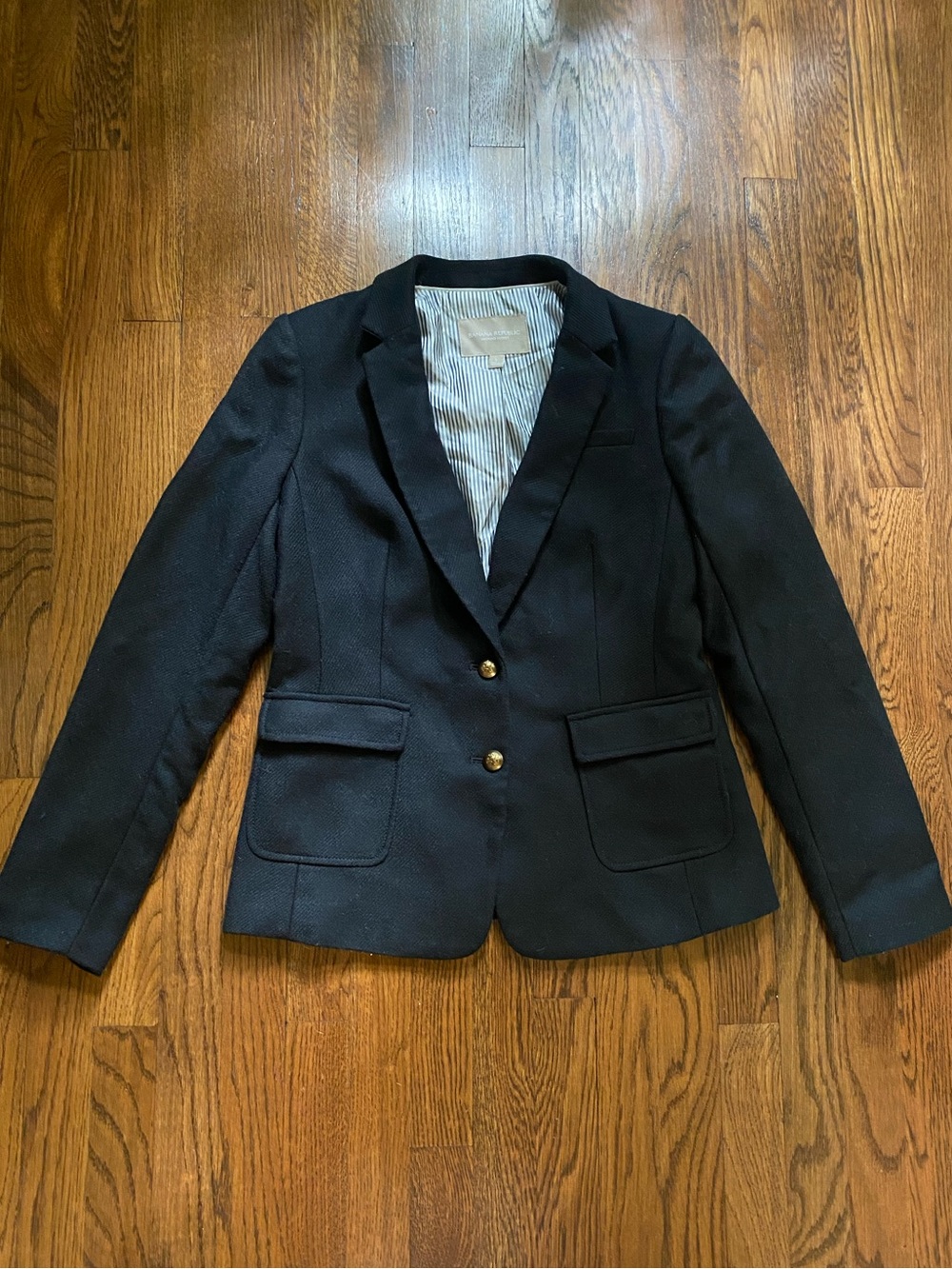 Banana Republic Jacket Blazer Women’s Sz 6 Wool Button Elbow Patch Black